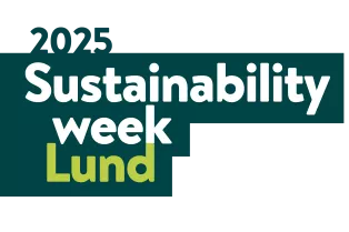 With white and green text on a dark green background it says 2025 Sustainability Week Lund. Graphic design.